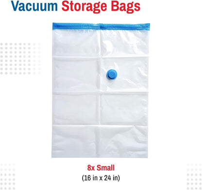 8 Pack Small Vacuum Storage Bags for Comforters, Blankets & Clothes – Vacuum Sealed Compression Bags with Hand Pump – Space Saver Storage Bags for Bedding, Moving, Travel & Organization