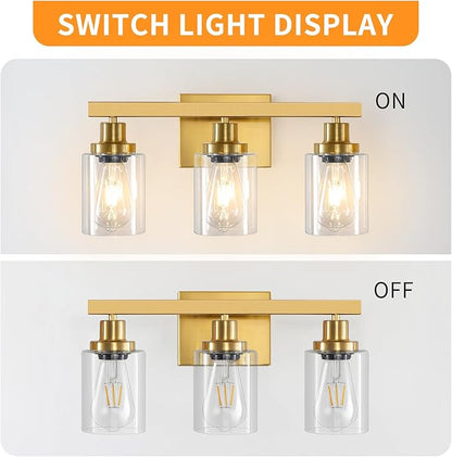 DIKAIDA 3 Light Gold Bathroom Light Fixtures, Bathroom Vanity Light Over Mirror