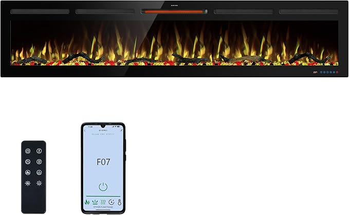 80" WiFi Electric Fireplace Inserts, Recessed and Wall Mounted Fireplace Heater
