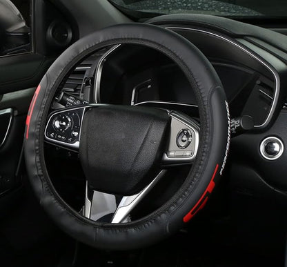 Black Leather Steering Wheel Cover,Elastic Breathable Design,Universal 14-15 Inch Compatible with K5 K3 Forte Stinger Cerato Soul GT Car Accessories