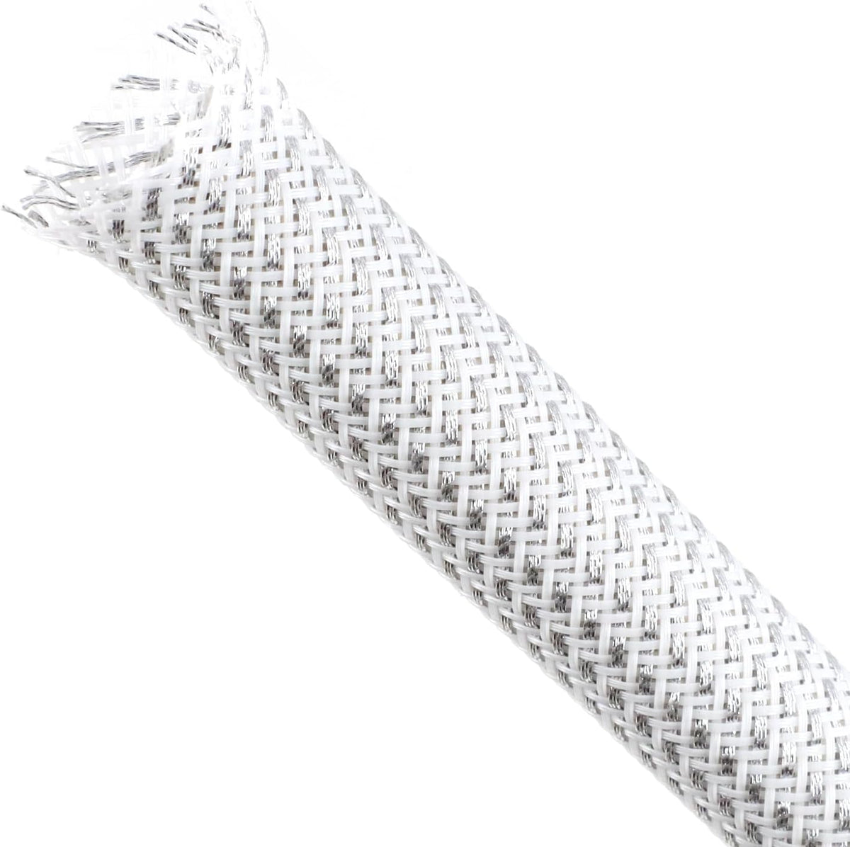 Braided Cable Sleeving, PET Expandable Braided Cable Sleeve, Flexible Mesh Sleeving Cord Management for Audio Video and Other Home Device, Cord Protector from Pets (White Silver, 1/4" x 25ft)