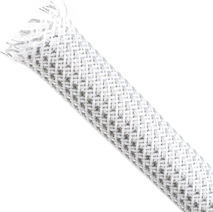 Braided Cable Sleeving, PET Expandable Braided Cable Sleeve, Flexible Mesh Sleeving Cord Management for Audio Video and Other Home Device, Cord Protector from Pets (White Silver, 1/4" x 25ft)