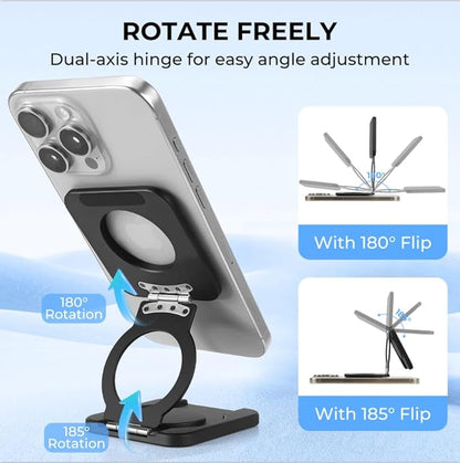 Square Magnetic Phone Holder Stand for MagSafe iPhone Dual Magnets, Removable Phone Adapter Stand Ring Holder for Gym Car Desk Phone Grip for iPhone 17/16/15/14/13/12 Series MagSafe Case All Phones