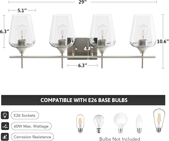 VONLUCE Bathroom Vanity Light, 4 Light Bathroom Light Fixture Over Mirror
