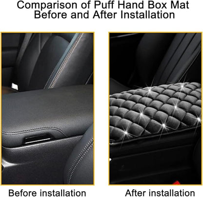 Mandark Bling Car Center Console Cover, Crystal Rhinestone Fluffy Automotive Armrest Seat Box Cushion Pad, Soft Comfortable Diamond Arm Rest Protection Mat, Universal Vehicle Accessories (Black)
