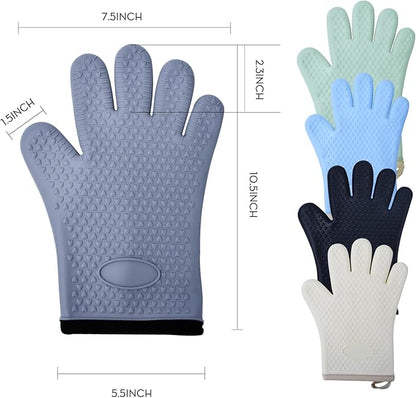 Silicone Oven Mitts Ven Gloves with Fingers Pot Holders and Oven Mitts Heat Resistant Kitchen Baking Cooking Barbecue Accessories 2 Pack Gray