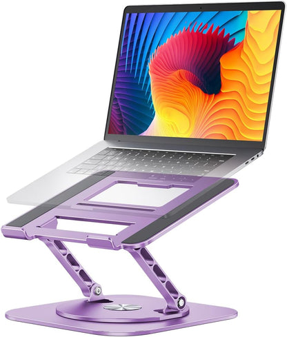 Adjustable Laptop Stand with 360 Rotating Base, Computer Ergonimic Foldable Laptop Riser for Desk Compatible with MacBook Pro/Air Notebook up to 16 Inches, Purple