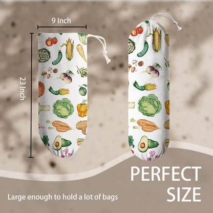 Vegetables Plastic Bag Holder, Grocery Bags Storage Holders, Reusable Shopping Bags Holder Dispenser for Kitchens, Farmhouse Kitchen Decor Gifts for Women, Kitchen Pattern Garbage Bag 47