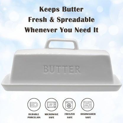 Ceramic Butter Dish With Lid for Countertop, Covered Butter Holder With Lid, White Butter Container, Butter Tray With Handle