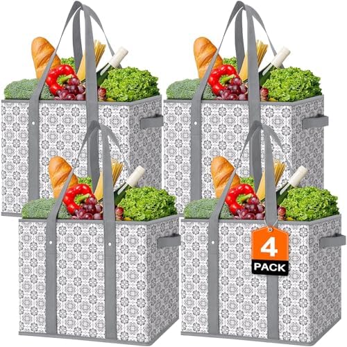 Reusable Grocery Bags 4 Pack, Foldable & Water Resistant Shopping Bags