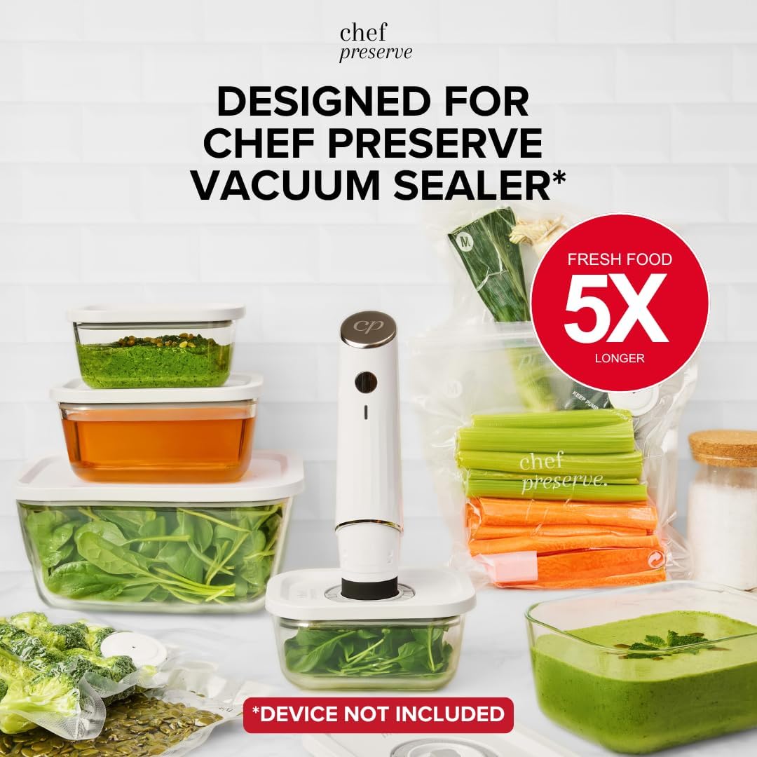 Chef Preserve Glass Vacuum Seal Containers for Food Storage, Made For Compact Vacuum Sealer, 3pcs set [1x Small, 1x Medium, 1x Large] Works With Handheld Vacuum Sealer Machine