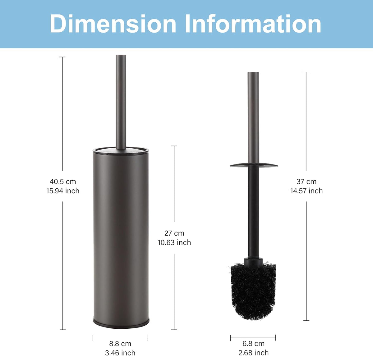 BGL Gunmetal Grey Toilet Brush and Holder,Stainless Steel Toilet Brushes for Bathroom with Holder