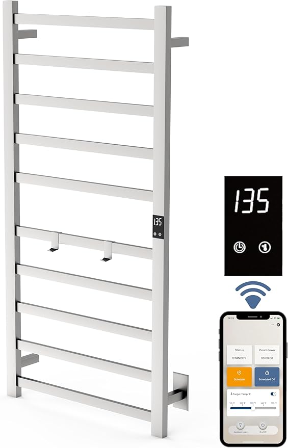 Smart Wireless Electric Towel Warmer | Blade Thin 10 Bar Design | Hardwired &