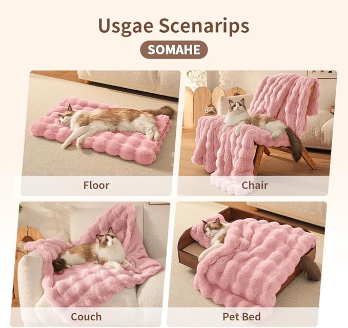 Cat Blanket for Indoor Cats Ultra Soft Plush Faux Fur Kitten Blankets Machine Washable Reversible Pet Throw Protector for Couch Furniture 21"X 18"Peach Pink