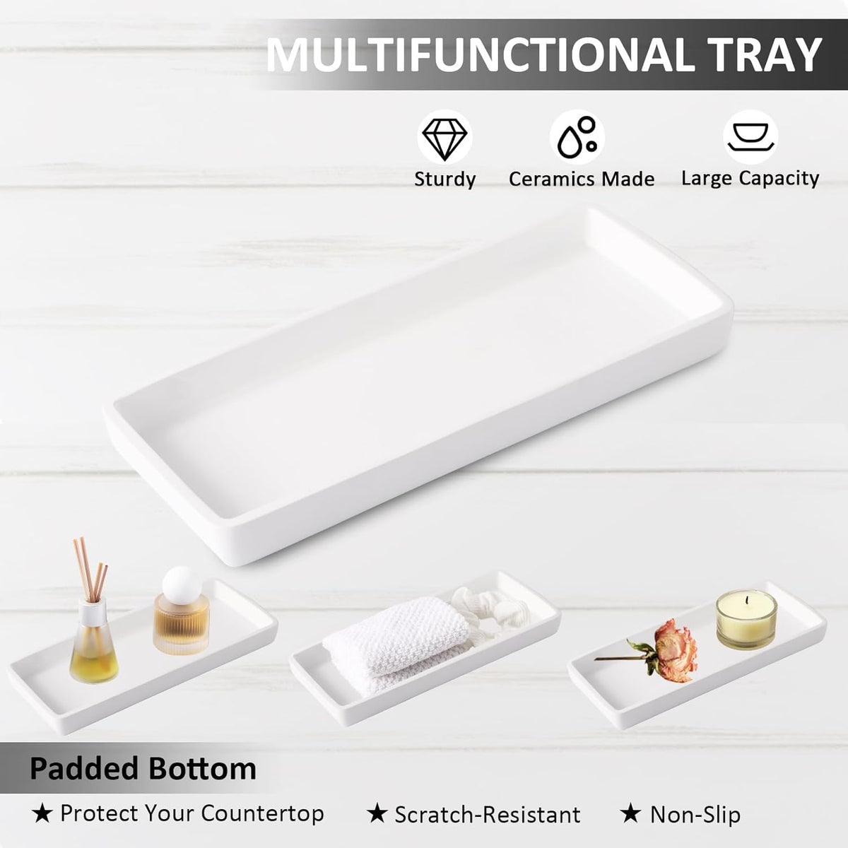 Resin 6 Pcs White Bathroom Set Complete with Toothbrush Holder, Lotion Soap Dispenser, 2 Qtip Holder Dispensers,Vanity Tray,Bathroom Tumbler - Countertop Vanity Organizer - Bathroom Accessories Set