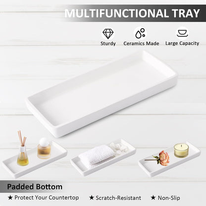 Resin 6 Pcs White Bathroom Set Complete with Toothbrush Holder, Lotion Soap Dispenser, 2 Qtip Holder Dispensers,Vanity Tray,Bathroom Tumbler - Countertop Vanity Organizer - Bathroom Accessories Set