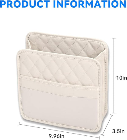 Car Back Seat Organizer, Waterproof PU Leather Car Seat Back Hanging Bag, Multifunctional Car Storage Bag Vehicles Interior Accessories for Adults, Universal for Most Cars (Beige)