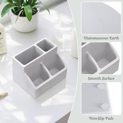 Luxspire Toothbrush Holder, Fast Drying Toothbrush Holders for Bathroom, Diatomaceous Earth Electric Tooth Brush Organizer Toothpaste Holder for Countertop Dresser, Light Gray