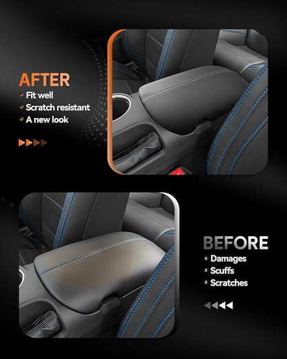 CDEFG for Ford Mustang 2024-2025 2026 Center Console Cover Armrest Box Cover for Mustang 2024 2025 2026 Accessories Console Arm Rest Protector White Line