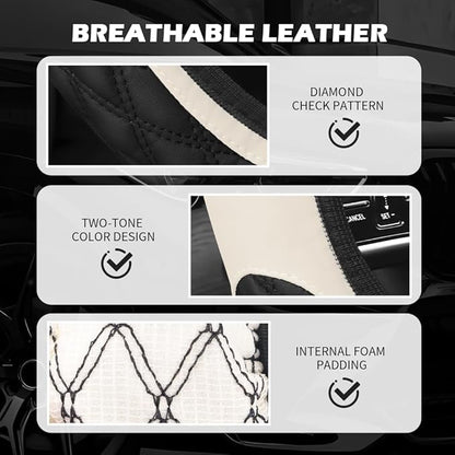 15 Inch Car Steering Wheel Covers with Double Colors,Non-Slip Leather Steering Wheel Cover for Protecting Steerings Wheels,Universal Cars Decorations Car Wheels Cover (White)