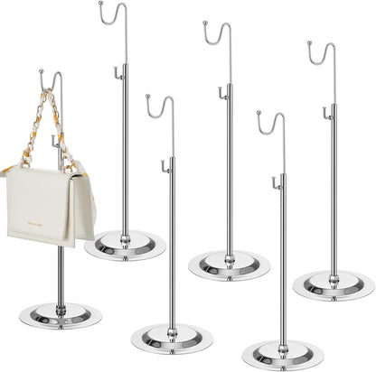 Therwen 6 Pcs Bag Display Stands Purse Display Stand Adjustable Height Handbag Holder for Home Boutique Store Counter Retail(Silver)