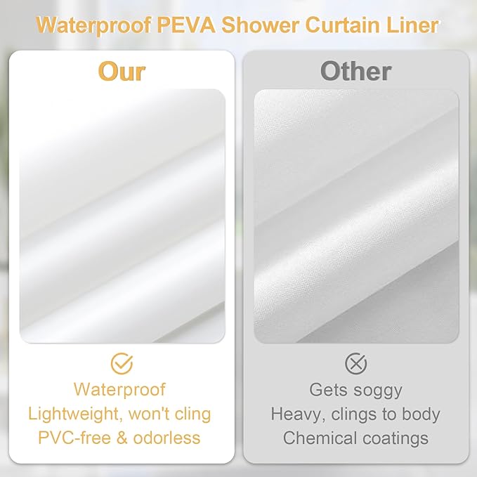 Craidlela 3 in 1 Shower Curtain Set, Grey Waffle Shower Curtain and PEVA Liner Set with 12 Stainless Steel Shower Curtain Hooks, Gray Waterproof Fabric Shower Curtains for Bathroom, 72 W x 72 H