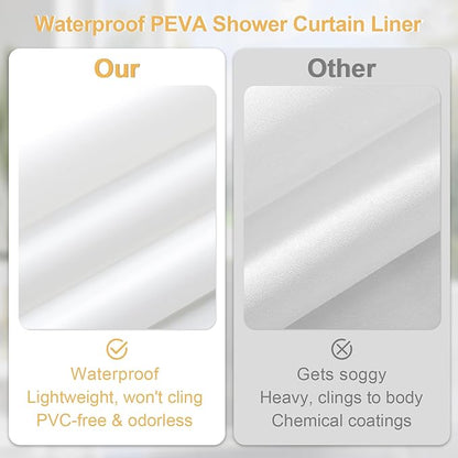 Craidlela 3 in 1 Shower Curtain Set, Grey Waffle Shower Curtain and PEVA Liner Set with 12 Stainless Steel Shower Curtain Hooks, Gray Waterproof Fabric Shower Curtains for Bathroom, 72 W x 72 H