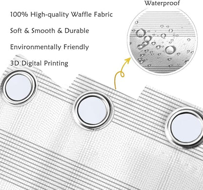 ggaimwf 36x71 Inch Striped White Grey Waffle Shower Curtain Plaid Texture Nautical Stall Bath Curtain Rustic Farmhouse Boho Neutral Bathtub Curtain for Kids Bathroom Decor Waterproof with Hooks