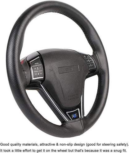 Universal Genuine Leather Steering Wheel Cover Hand Sewing Breathable Design 15 Inch DIY Cowhide Car Steering Wrap Black