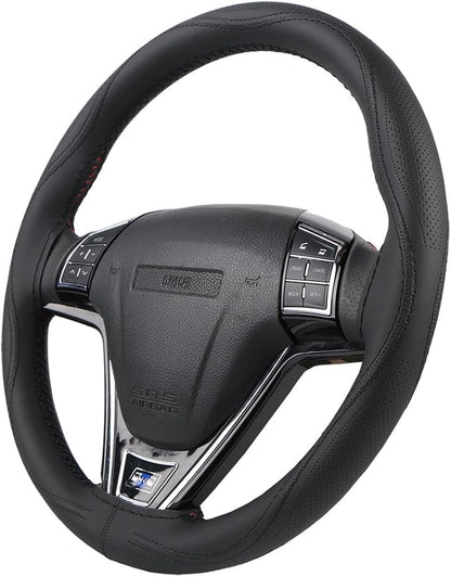 Micro Fiber Leather Car Steering Wheel Cover Stitch On Wrap with Needle & Thread Anti-Slip Auto Steering-Wheel Case DIY 14 Inch for Honda Civic Etc.Black