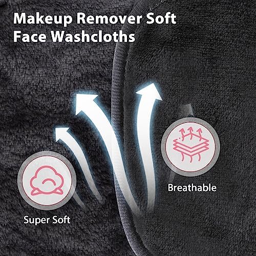 Makeup Remover Cloth, 6" x 6" Makeup Remover Towels Reusable Face Cloth for Washing Face, Makeup Remover Pads Microfiber Face Washcloth with Mesh Bag, 12 Pack, Grey