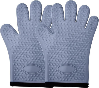 Silicone Oven Mitts Ven Gloves with Fingers Pot Holders and Oven Mitts Heat Resistant Kitchen Baking Cooking Barbecue Accessories 2 Pack Gray
