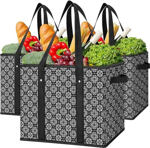 Reusable Grocery Bags 3 Pack, Foldable & Water Resistant Shopping Bags