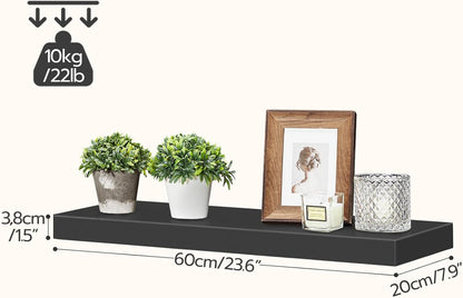 HOOBRO Floating Shelves for Wall, Wall Mounted Shelf Set of 2, 23.6" Hanging Shelf with Invisible Brackets, for Wall in Bathroom, Bedroom, Toilet, Kitchen, Living Room, Office, Black BK60BJ01