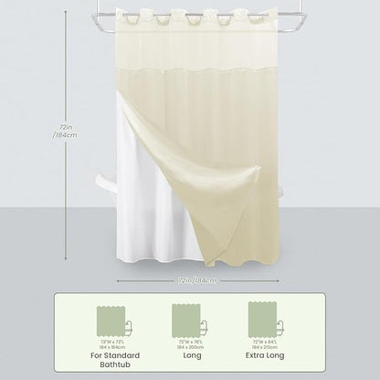 Inhousolu No Hook Shower Curtain with Snap in Fabric Liner Set Waffle Weave 230GSM Weighted Hem, Waterproof & Washable Bathroom Curtain Spa Luxury with Mesh Top Window 72" W x 72" L Ivory