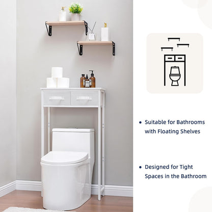MOHOPE 2-Tier Over The Toilet Storage with 2 Fabric Drawers, Freestanding Above The Toilet Storage Cabinet, Space Saver Metal Over Toilet Bathroom Organizer Shelf for Small Space, White