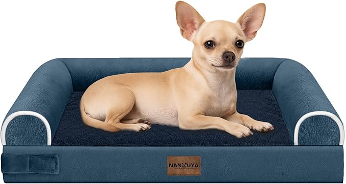 Small Dog Bed Orthopedic Washable: Beds Bolster Small Sized Dogs Bed Egg Crate Foam Couch Sofa Waterproof with Removable Cover - Navy Blue