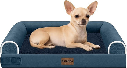 Small Dog Bed Orthopedic Washable: Beds Bolster Small Sized Dogs Bed Egg Crate Foam Couch Sofa Waterproof with Removable Cover - Navy Blue