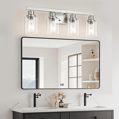 DIKAIDA Bathroom Vanity Light, 4-Light Nickel Modern Matte Wall Sconce Lighting