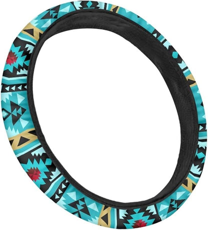 SEANATIVE Universal Steering Wheel Cover, Easy to Disassemble, Non-Slip Soft Steering Wheel Cover, Blue Aztec Print Auto Decor Accessiores