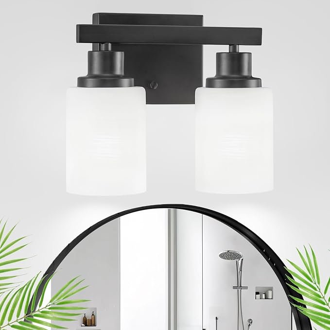 DIKAIDA Bathroom Light Fixtures Over Mirror, 2-Light Modern Matte Black Vanity
