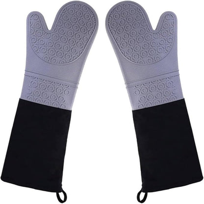 Extra Long Professional Silicone Oven Mitts with Quilted Liner, Durable Heat Resistant Oven Gloves, Heat Resistant Oven Gloves,2pcs (Gray, 19.7inch)