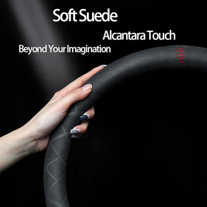 Suede D Shape Steering Wheel Cover,Compatible with Ford Edge Escape Fusion Explorer Focus Flat Bottom Suede Leather Sport Non-Slip Wheel Interior Accessories 15 inch for Man and Women