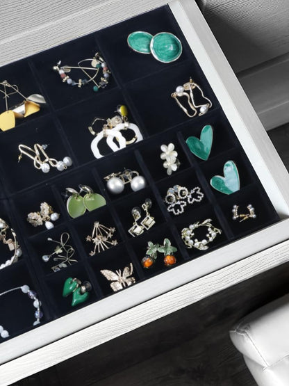 Set of 4 Stackable Jewelry Trays Organizer, Velvet Earring Organizer, Jewelry Organizer Showcase Display Drawer Organizer Storage, Earring Holder Necklace Bracelet Ring Accessary Organizers (Black)