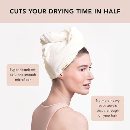 Kitsch Microfiber Hair Towel Wrap for Women - Microfiber Towel, Super Absorbent, Quick Dry, Anti-Frizz - for Long and Short Hairs, Turbans for Women, Hair Wrap - White Ivory