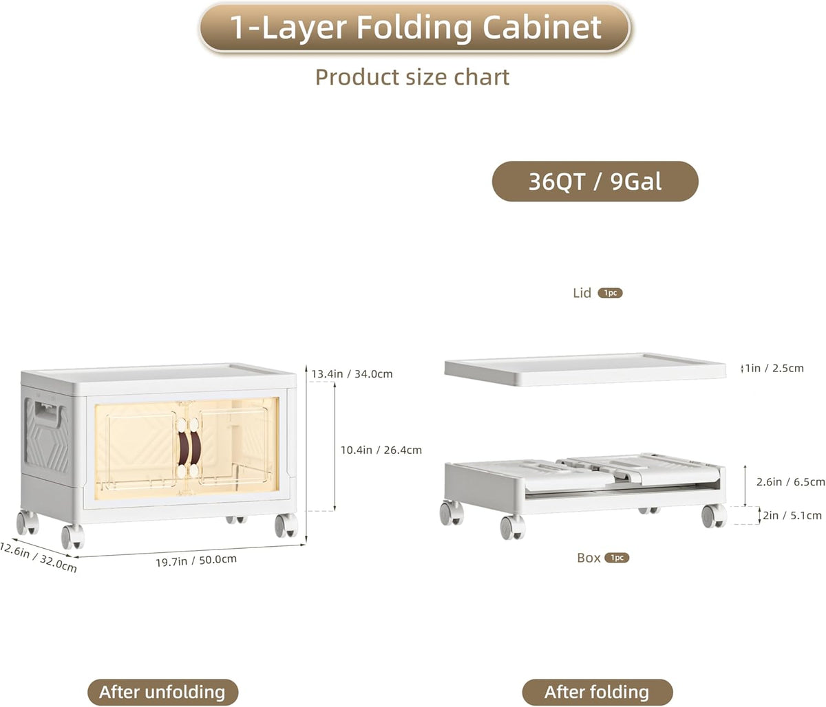 36 QT / 9 Gal Magnetic Double Door Cabinet with Wheels - Foldable Stackable Design, Leather Handles, Water Resistant Organizer for Bathroom, Kitchen