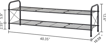 Hoctieon 2 Tier Shoe Rack for Closet, Durable Mesh Style Shoe Rack, Entryway Shoe Shelf, Shoe Storage Organizer for Hallway, Bedroom, Living Room, Wardrobe, Black