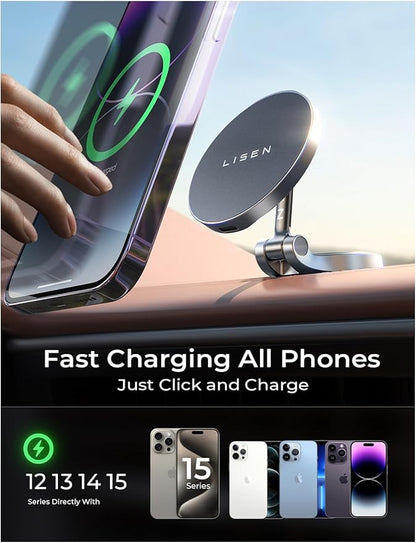 LISEN for Magsafe Car Charger, 15W Ultra Magnetic Car Phone Holder, for Magsafe Car Mount Charger Metal Dashboard Cell Phone Car Mount for iPhone 16 15 14 13 12Pro Max Plus