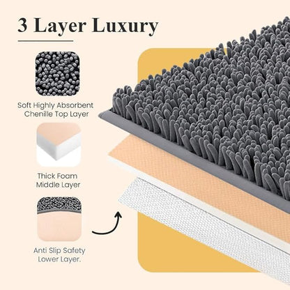 MAYSHINE Plush Shaggy Chenille Bath Mat | Extra Soft, Super Absorbent, Non-Slip Bathroom Rug | Fluffy Microfiber, Area Rug Sets for Bathroom Floor, Kitchen, Living Room | 47"x27" | Beige