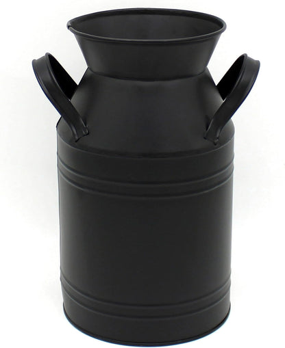 CVHOMEDECO. Farmhouse Galvanized Metal Milk Can, Old Rustic Primitives Jug Vase for Home and Garden Décor. Black
